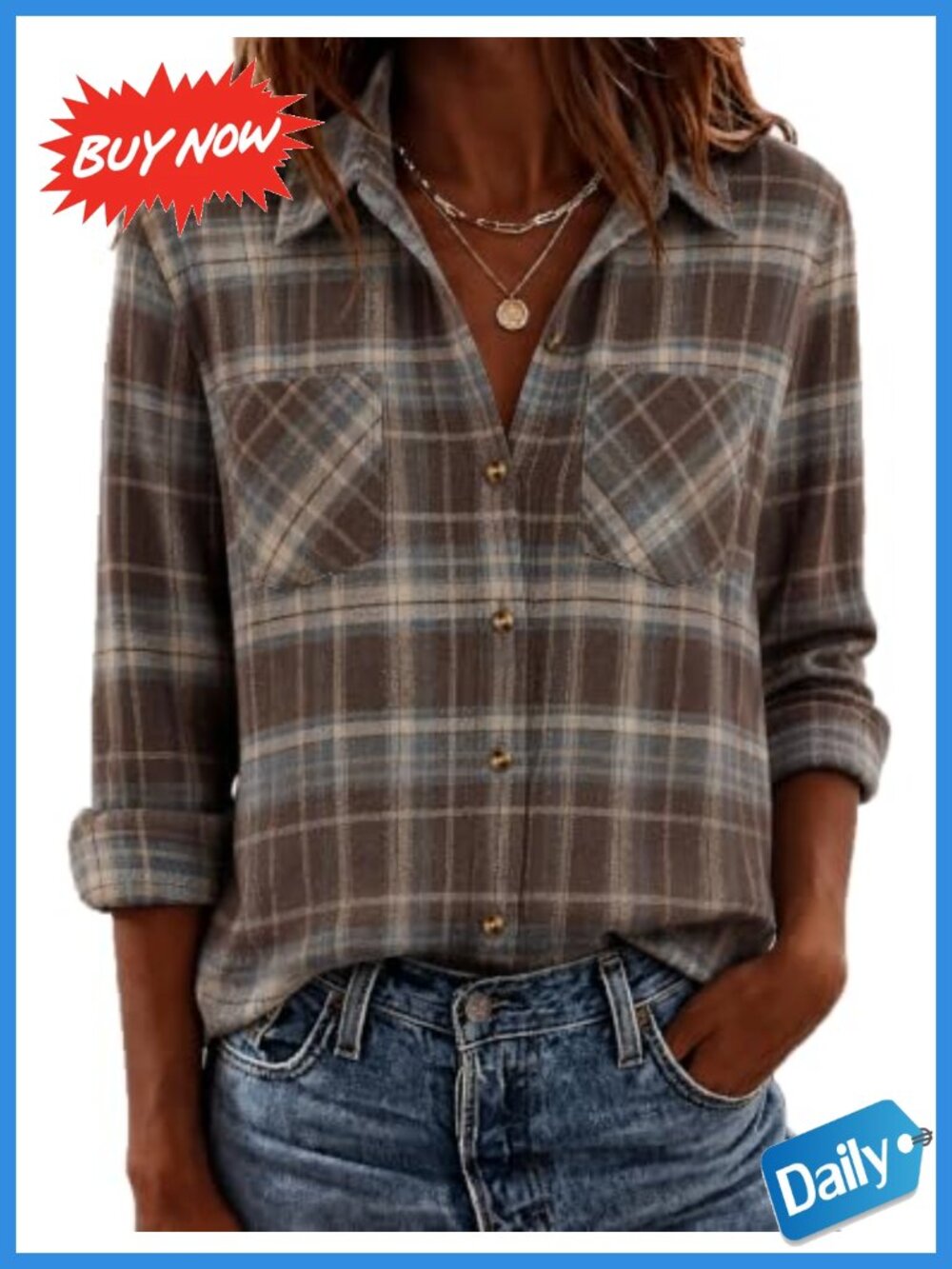 Women's Flannel Plaid Button Down Shirt Long Sleeve Work Blouse